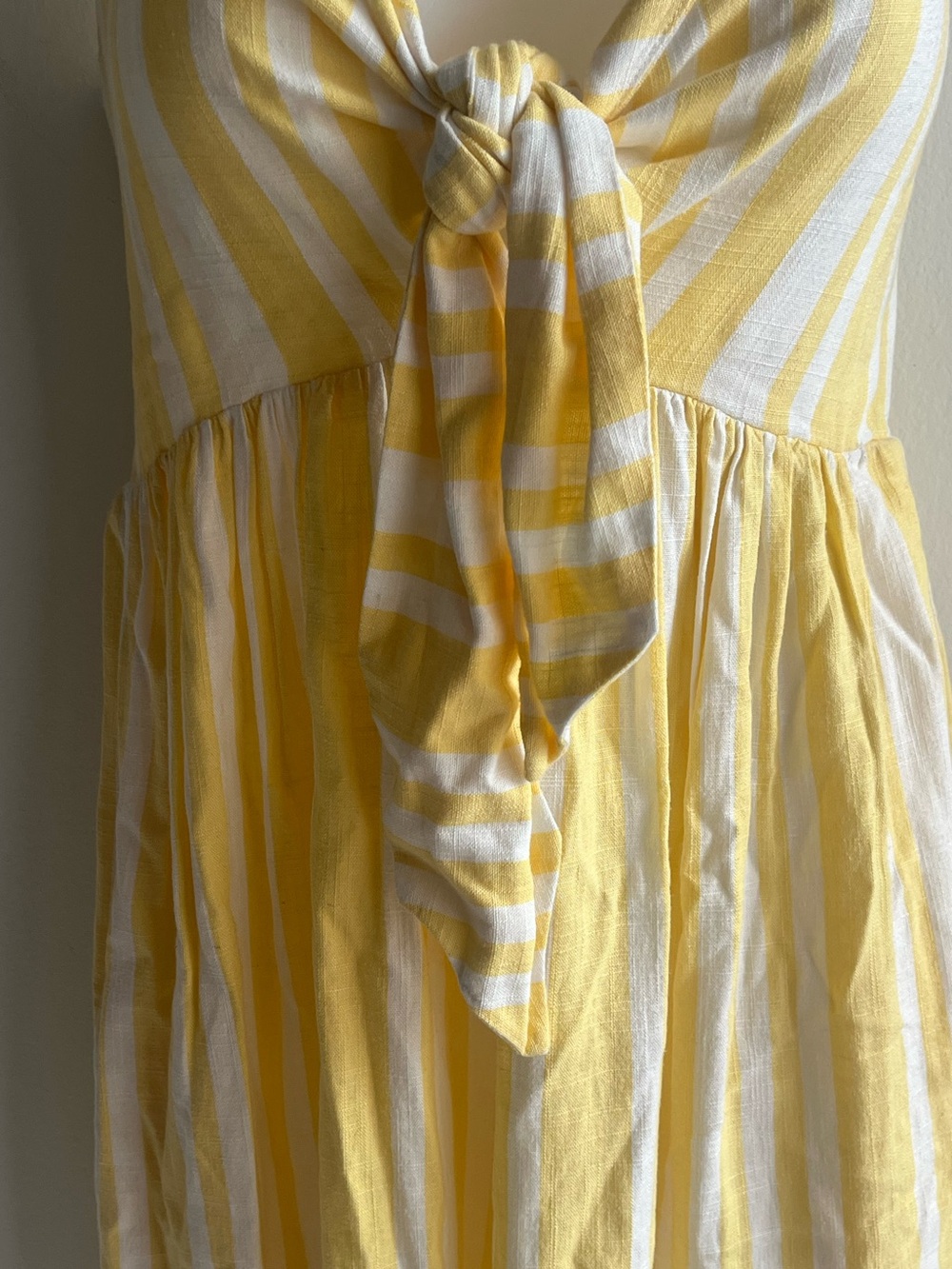 Willow Yellow and White Striped Tie-Front Wide Leg One Piece Jumpsuit Pockets XS - Picture 4 of 6